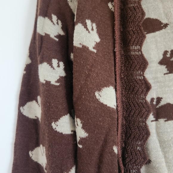 Y2K Wet Seal Bunny Knit Cardigan XS XXS Brown Cottagecore Rabbit Sweater - Picture 3 of 5